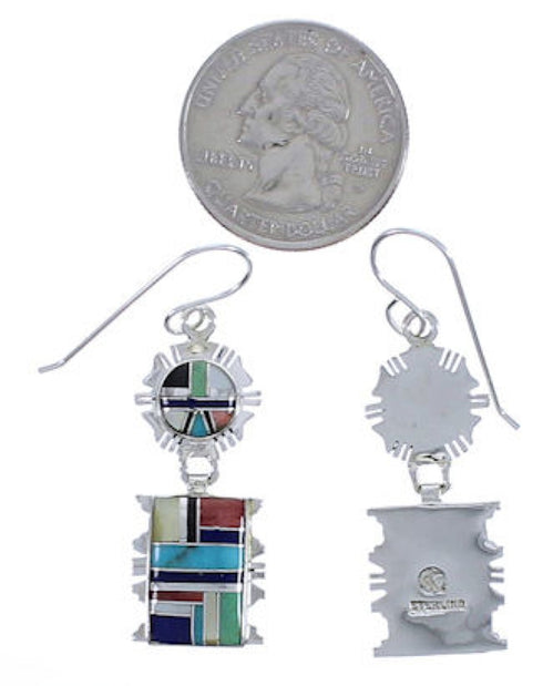 Southwestern Multicolor Inlay Hook Dangle Earrings PX30646